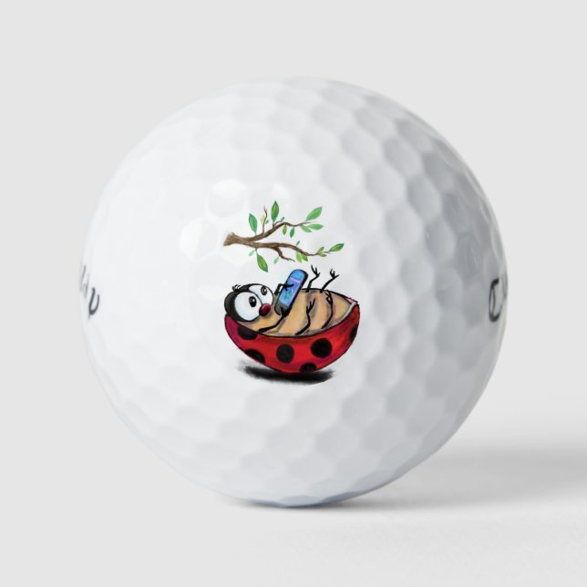Happy Little Ladybug with Phone - Cartoon Drawing  Golf Balls (Front)