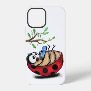 Happy Little Ladybug with Phone - Cartoon Drawing iPhone 12 Case
