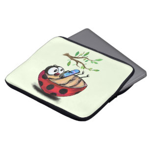 Happy Little Ladybug with Phone - Cartoon Drawing  Laptop Sleeve