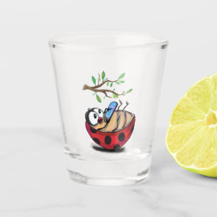 Happy Little Ladybug with Phone - Cartoon Drawing Shot Glass
