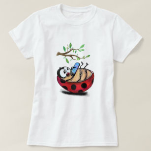 Happy Little Ladybug with Phone - Cartoon Drawing  T-Shirt