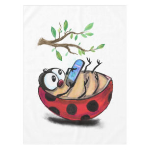 Happy Little Ladybug with Phone - Cartoon Drawing  Tablecloth