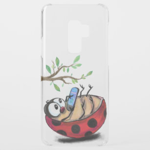 Happy Little Ladybug with Phone - Funny Drawing Uncommon Samsung Galaxy S9 Plus Case