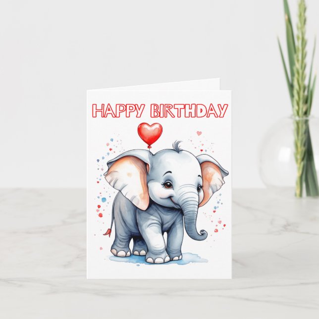 Happy Little Loveable Elephant Card (Front)