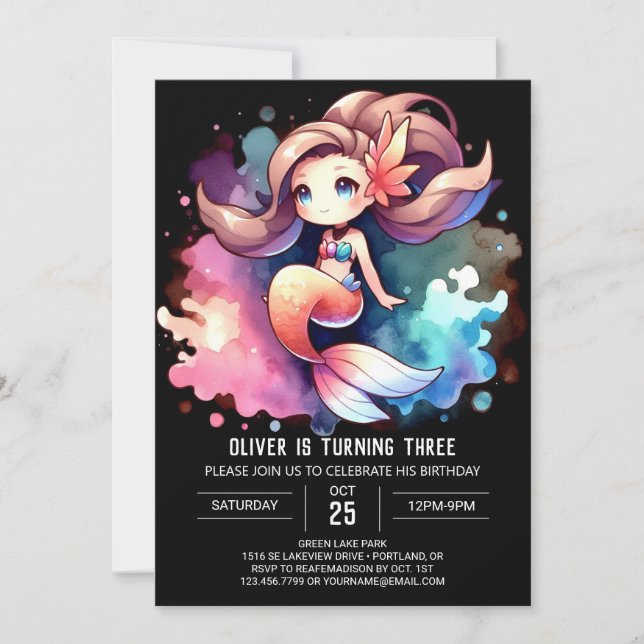 Happy Little Mermaid Birthday Invitation (Front)