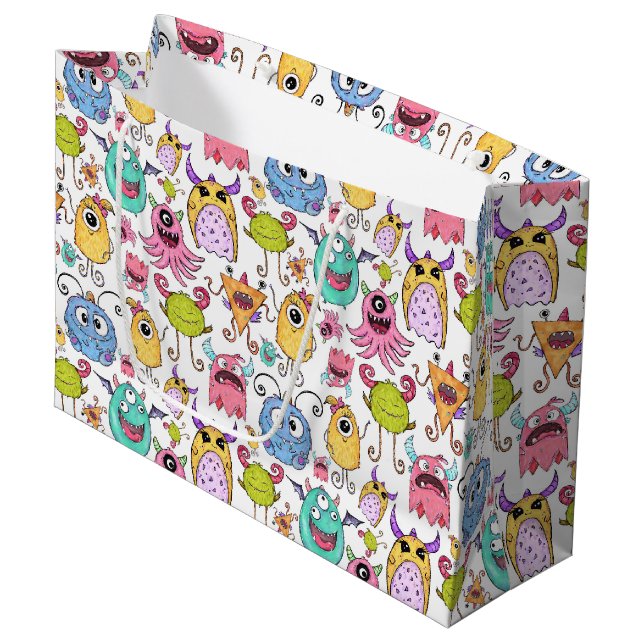 Happy Little Monsters  Large Gift Bag (Front Angled)