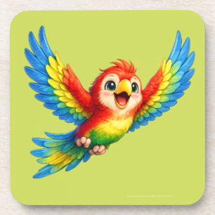Happy Little Parrot Cartoon Art for Kids and Bird  Coaster