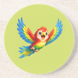 Happy Little Parrot Cartoon Art for Kids and Bird  Coaster