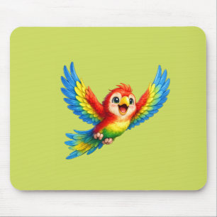 Happy Little Parrot Cartoon Art for Kids and Bird  Mouse Mat