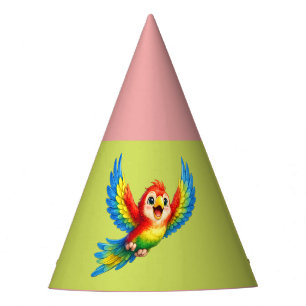 Happy Little Parrot Cartoon Art for Kids and Bird Party Hat