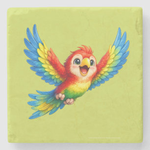 Happy Little Parrot Cartoon Art for Kids and Bird  Stone Coaster