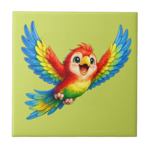 Happy Little Parrot Cartoon Art for Kids and Bird Tile