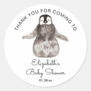Happy Little Penguin Baby Shower Thank You   Classic Round Sticker