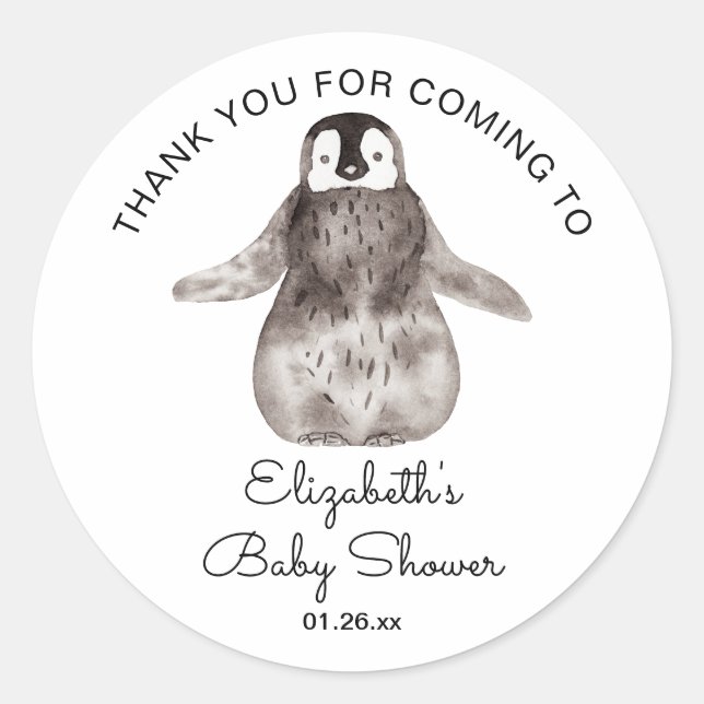 Happy Little Penguin Baby Shower Thank You   Classic Round Sticker (Front)