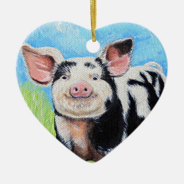 Happy Little Pig Painting Ceramic Tree Decoration (Front)