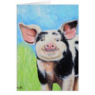 Happy Little Pig Painting Greeting Card