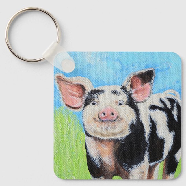Happy Little Pig Painting Keychain (Front)