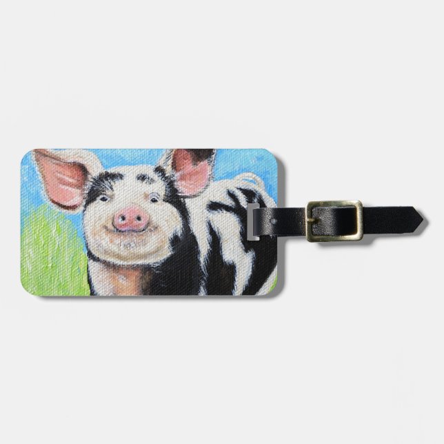 Happy Little Pig Painting Luggage Tag (Front Horizontal)