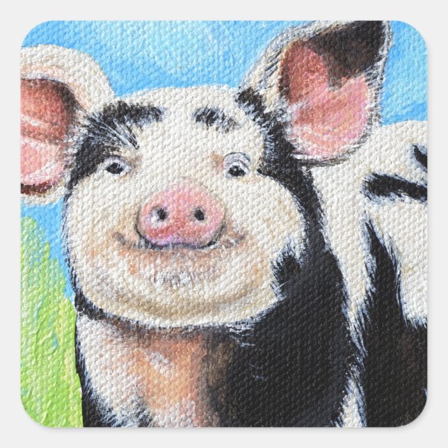 Happy Little Pig Painting Square Sticker (Front)