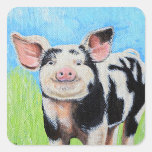 Happy Little Pig Painting Square Sticker