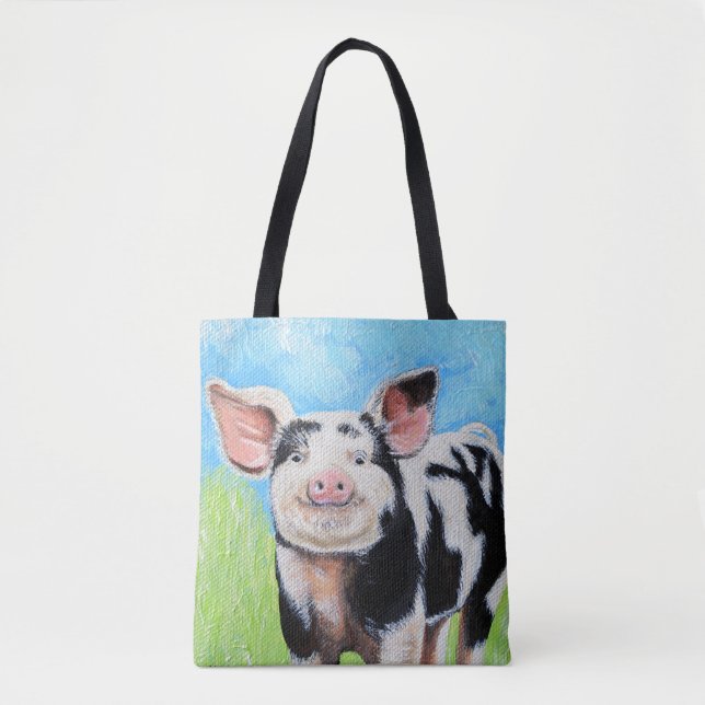Happy Little Pig Painting Tote Bag (Front)