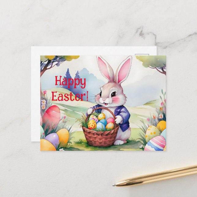 Happy little rabbit 1, Easter Postcard (Front/Back In Situ)