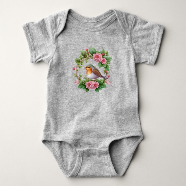 Happy Little Robin Baby Bodysuit  (Front)