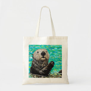 Happy Little Sea Otter Painting Tote Bag