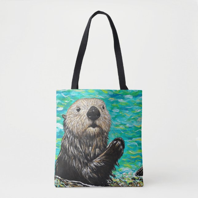 Happy Little Sea Otter Painting Tote Bag (Front)