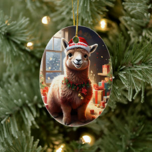 Happy Llama Christmas,  Ceramic Tree Decoration