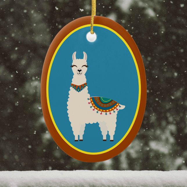 Happy Llama on Blue Ceramic Tree Decoration (Creator Uploaded)