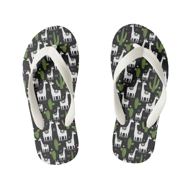 Happy Llama Pattern Kid's Flip Flops (Footbed)