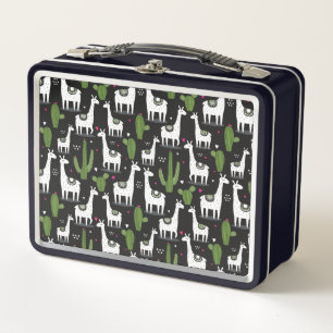 Happy Llama Pattern Metal Lunch Box