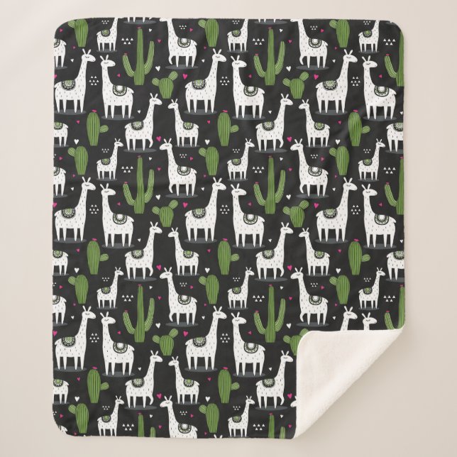Happy Llama Pattern Sherpa Blanket (Front)