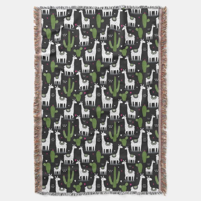 Happy Llama Pattern Throw Blanket (Front Vertical)