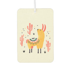 Happy llama with cactus car air freshener