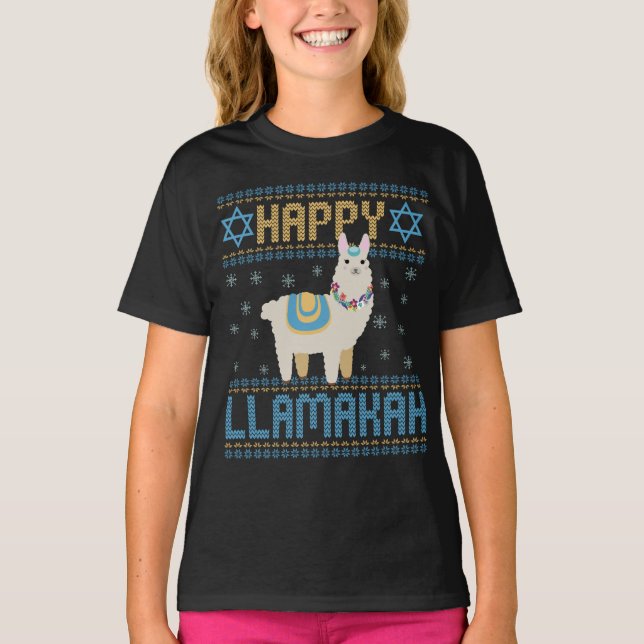 Happy LLamakah Funny Jewish Hanukkah LLama Gift T-Shirt (Front)