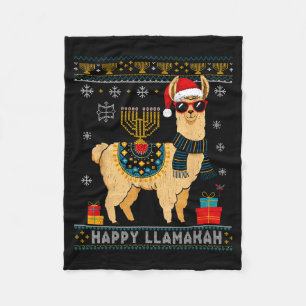 Happy Llamakah Funny Ugly Hanukkah Sweater Llama P Fleece Blanket