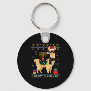 Happy Llamakah Funny Ugly Hanukkah Sweater Llama P Key Ring