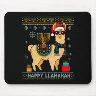 Happy Llamakah Funny Ugly Hanukkah Sweater Llama P Mouse Mat