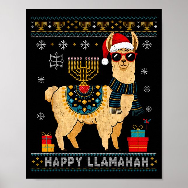 Happy Llamakah Funny Ugly Hanukkah Sweater Llama P Poster (Front)