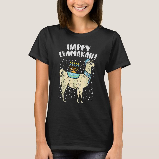 Happy Llamakah Llama Menorah Hanukkah Chanukah Jew T-Shirt (Front)