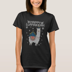 Happy Llamakkah Cute Llama Menorah Ugly Hanukkah S T-Shirt