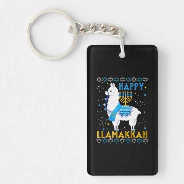 Happy Llamakkah Funny Llama Hanukkah Christmas Key Ring (Front)