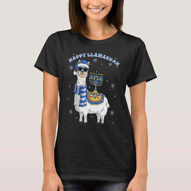 Happy Llamakkah Hanukkah Llama Chanukah Alpaca Gir T-Shirt (Front)
