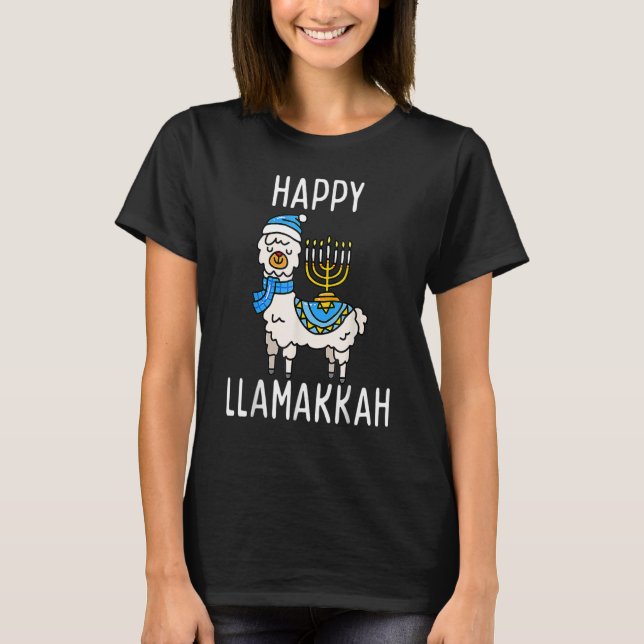 Happy Llamakkah Hanukkah Llama Menorah Chanukah Al T-Shirt (Front)