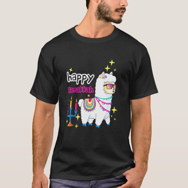 Happy Llamakkah Llama Candles Alpaca Menorah Jewis T-Shirt (Front)