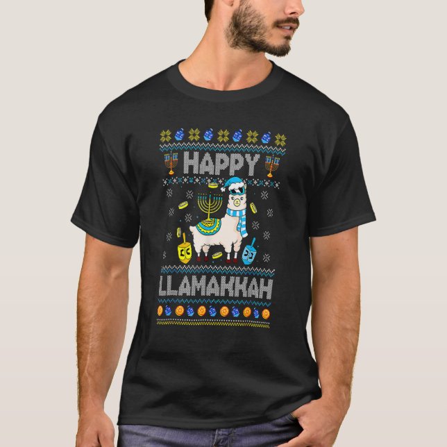 Happy Llamakkah Llama Ugly Hanukkah Ugly Sweater (Front)