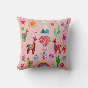 Happy Llamas & Hearts Customisable Throw Pillow
