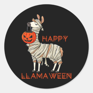 Happy Llamaween Fun Halloween Llama Girls Boys Kid Classic Round Sticker